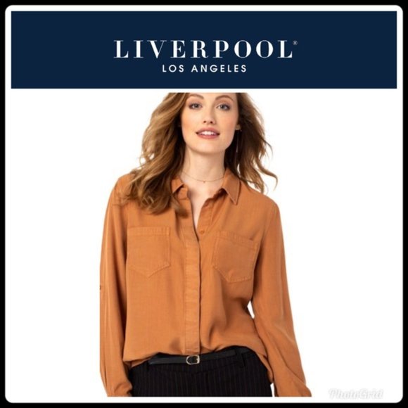 Liverpool Jeans Company Hidden Placket Button Up in Honey Size Small - Picture 2 of 9